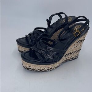 New Vince Camuto Womens Black Parys Platform Espadrille Wedge Sandals